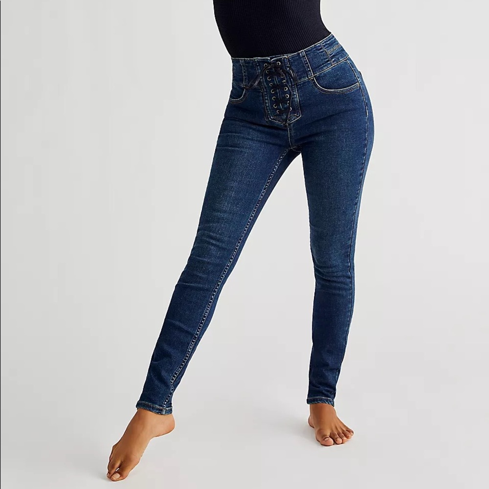 Free People CRVY High-Rise Lace-Up Skinny Jeans